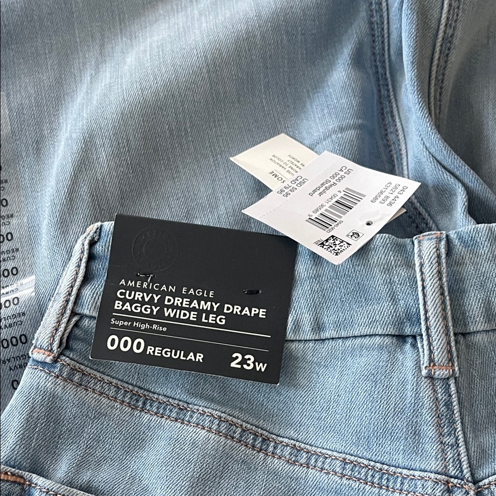 American Eagle Outfitters Light Blue Curvy Dreamy Drape Baggy Wide Leg Jeans